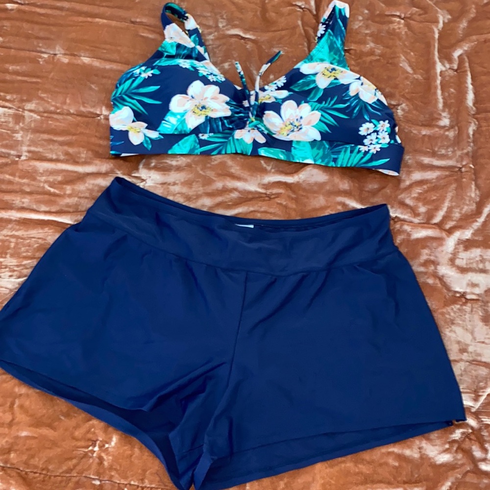 Blue two piece swimsuit 22W